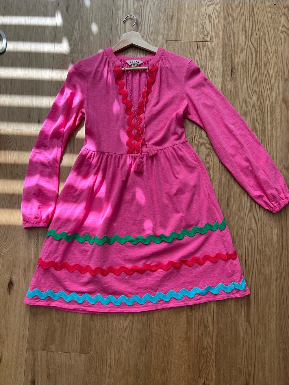 Boden Girls' Pink Long-Sleeve Dress with Bright Trim // Size UK 6R US 2R